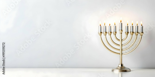 Minimalist Flat Light Gray Background with Digital Menorah Outline - Perfect Copy Space for Modern Hanukkah Promotions photo