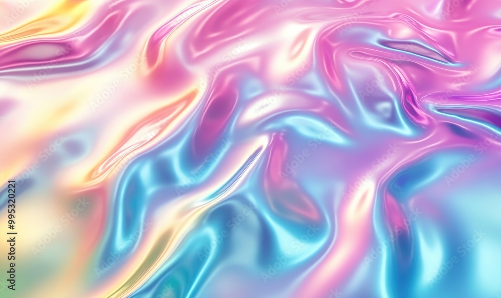 Fototapeta premium Abstract gradient background with a holographic foil texture featuring colorful defocused illustrations
