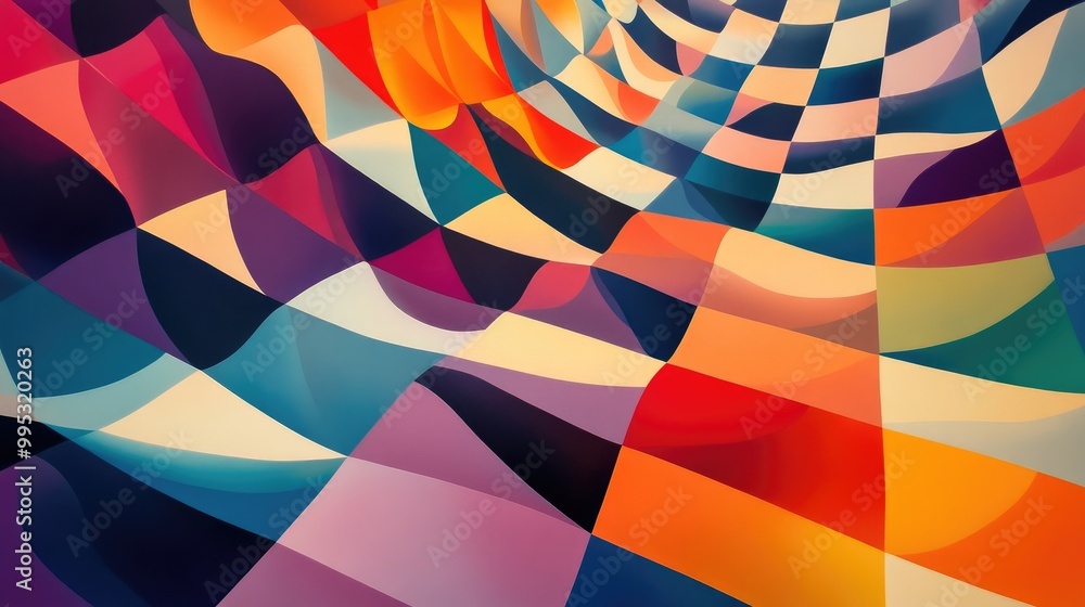 This vibrant checkered geometric background features an array of colors creating a compelling spatial and optical effect This vibrant checkered geometric background features an array of colors creating a compelling spatial and optical effect