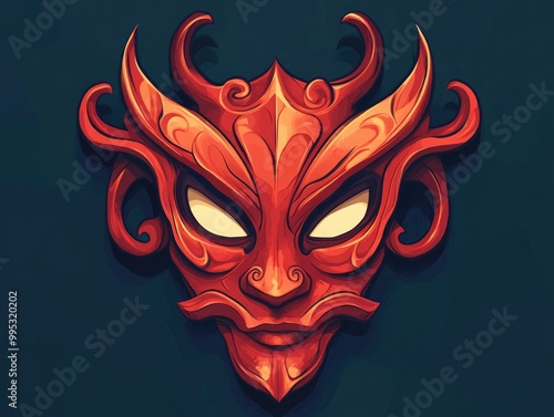 Fantasy red mask 2D cartoon artwork emblem symbol