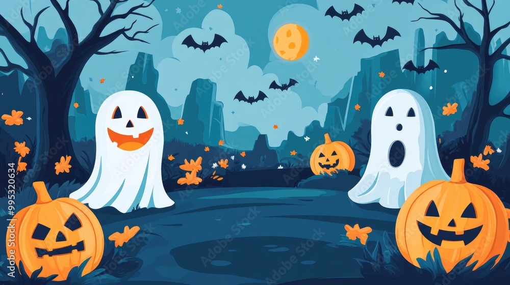 Flat 2D cartoon style Halloween design suitable for flashcards or other creative uses Flat 2D cartoon style Halloween design suitable for flashcards or other creative uses