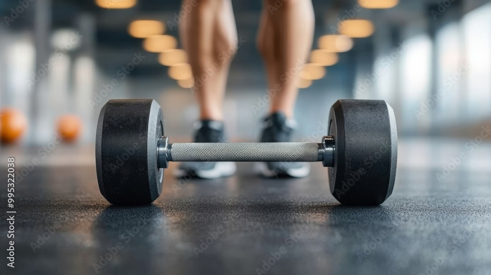 Person Ready to Lift Dumbbell in Modern Gym Setting Person Ready to Lift Dumbbell in Modern Gym Setting