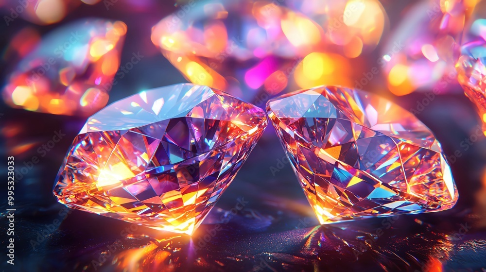 Diamonds and gems dissolving into abstract light patterns, symbolizing wealth, rarity, and timeless elegance Diamonds and gems dissolving into abstract light patterns, symbolizing wealth, rarity, and timeless elegance