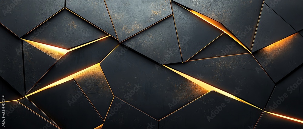 Glossy black surfaces with intersecting gold lines, symbolizing precision and high-end luxury design Glossy black surfaces with intersecting gold lines, symbolizing precision and high-end luxury design