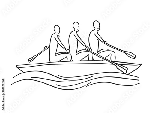 Coordinated Rowing Effort Depicted in Minimalistic Vector Illustration