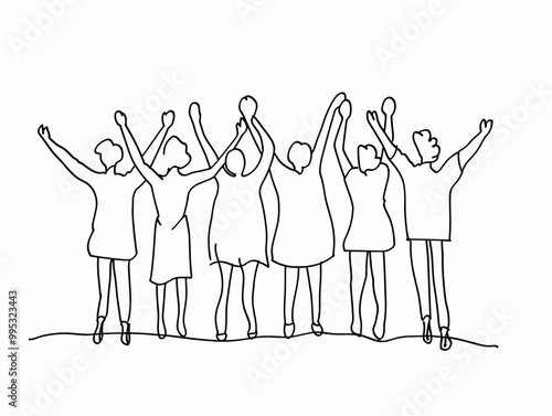 Minimalist Line Drawing: Unified Hands Raised in Exuberance and Accord