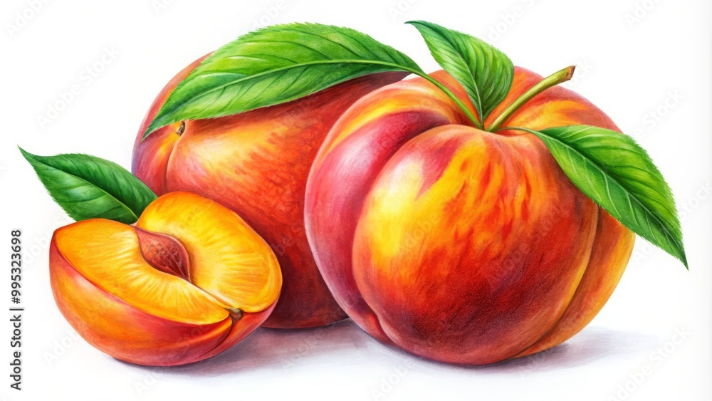Vibrant Hand-Drawn Peach Illustration on White Background Perfect for Food and Nature Themes Vibrant Hand-Drawn Peach Illustration on White Background Perfect for Food and Nature Themes