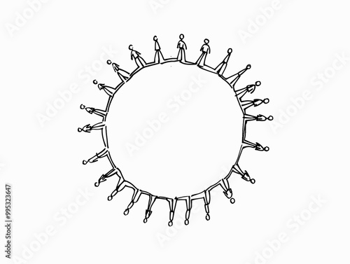Minimalist Line Art Depicting a Circle of Individuals: Embracing Inclusivity, Equality, and Unity Through a Single-Line Drawing