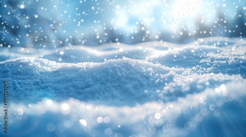 Wallpaper Mural Winter snow background with snowdrifts, with beautiful light and snow flakes on the blue sky in the evening, banner format, copy space.  Torontodigital.ca