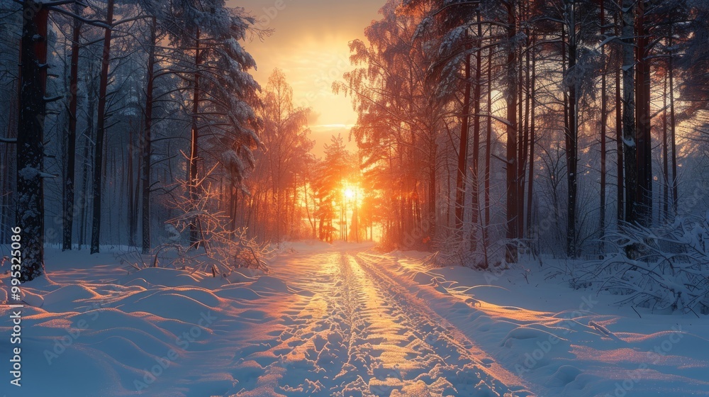 winter sunset in the forest Park winter sunset in the forest Park