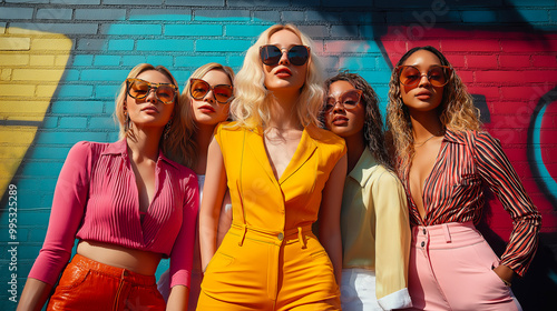 Vibrant fashion shoot with diverse models showcasing inclusive styles, emphasizing body positivity, beauty, and modern trends