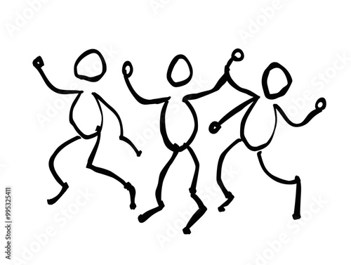 Dancing Stick Figures: Joyful Expressions in Minimalist Black-and-White Line Art