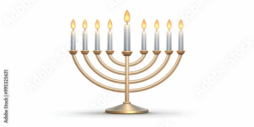 Flat Vector Illustration of Elevating Hanukkah Candles and Menorah Base in Mid-Air for Modern Infographics - Defying Gravity on a White Background