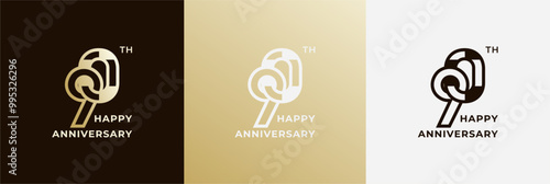 Logo 90th, 90 years anniversary, Creative template for celebration, birthday, greeting and invitation. Editable file