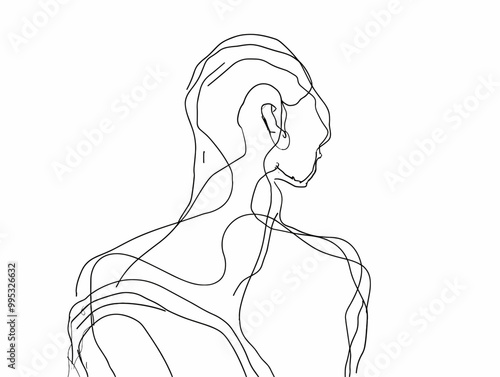 Inspirational Silhouette: Single Line Minimalist Abstract Figure Outline, Black Line on White Background