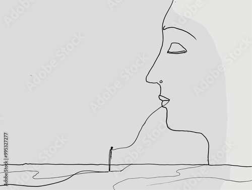 Surreal Figure: Minimalist One-Line Drawing Portrayal of the Abstract