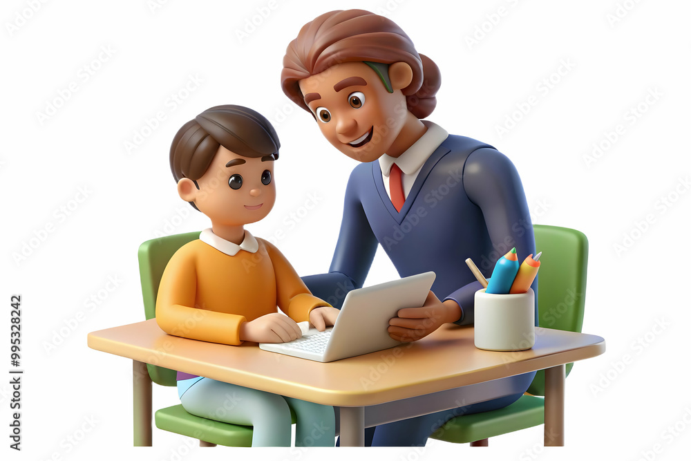 Flat Candid Photo of Teacher Assisting Student with Homework ...