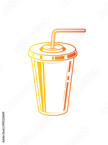 Fast food plastic cup with straw. Hot or cold drink. Original vector illustration in vintage style.