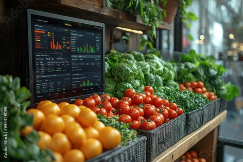 A captivating view of an online order management system for agricultural products, displaying a dashboard with analytics and sales data 