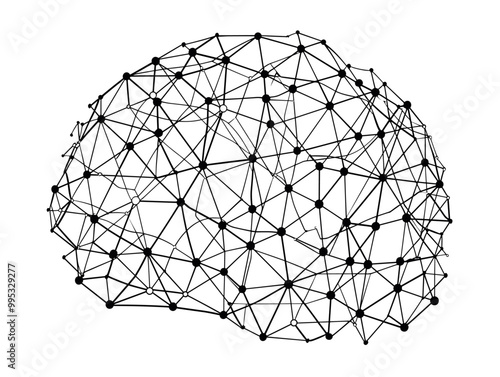 Neural Network Simplified Illustration: Single Line Drawing of Brain-Like Structure with Interconnected Nodes in Minimalistic Style