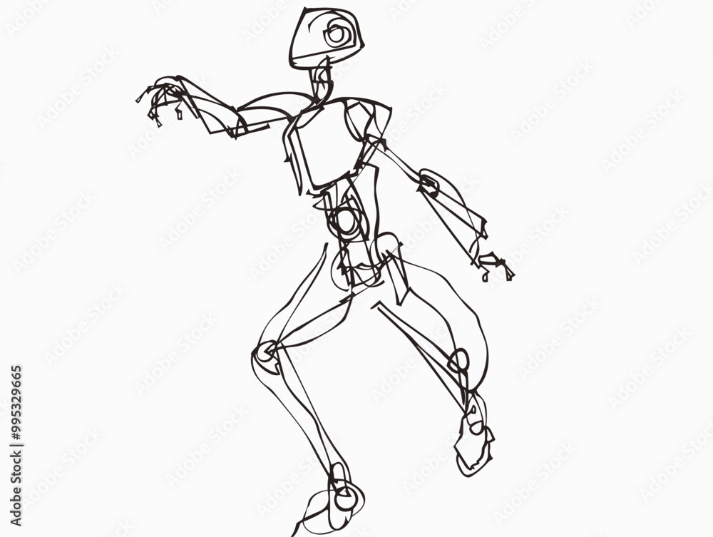 Fototapeta premium Single-Line Robotic Silhouette: Minimalistic Symbolism of Precision and Innovation