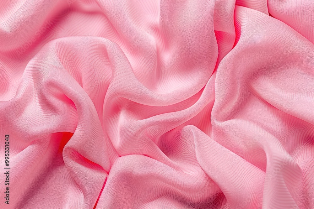 Obraz premium Pink chiffon fabric with soft folds and texture. Close-up photography for design and print. Fashion and textile concept.