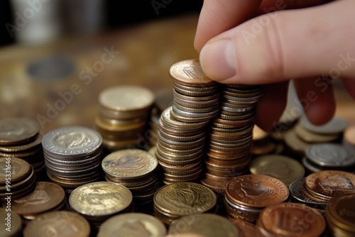 a collection of stacks of old coins