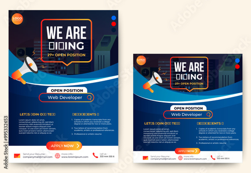 Recruitment advertising template. Recruitment Poster, Job hiring poster, social media, banner, flyer. Digital announcement job vacancies layout
