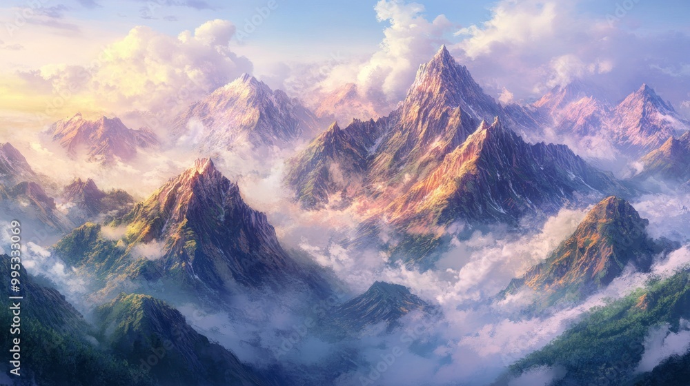 A Misty Mountain Range Bathed in Soft Light A Misty Mountain Range Bathed in Soft Light