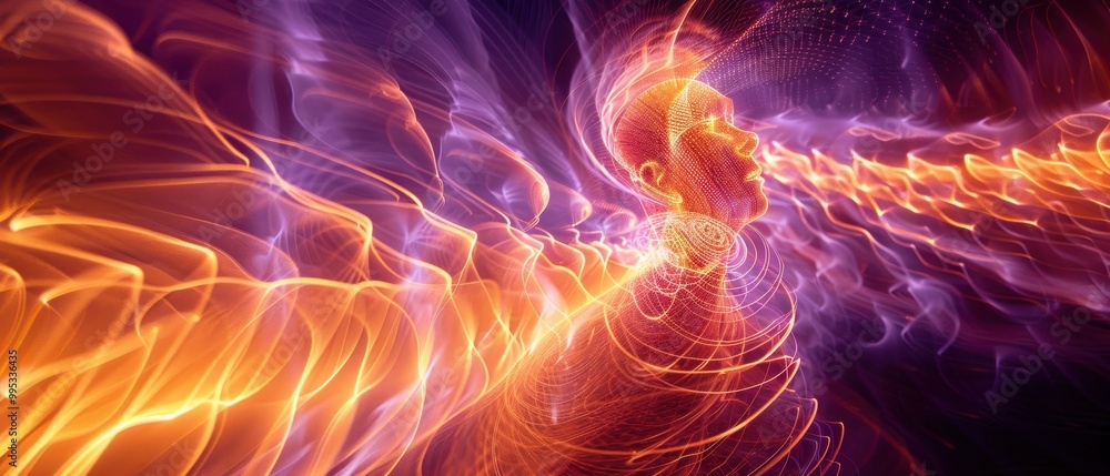 Fototapeta premium Abstract Energy Flow with Human Silhouette