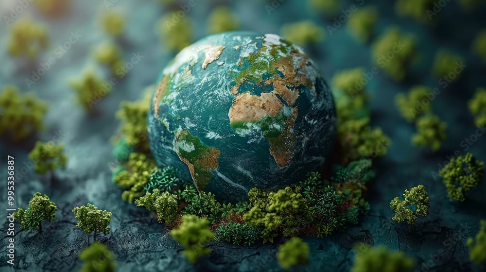 World environment day text with a full view of planet earth and nature landscape creative concept image manipulation. World environment day text with a full view of planet earth and nature landscape creative concept image manipulation.