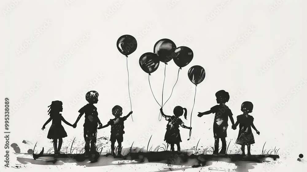 A group of children holding balloons in a field A group of children holding balloons in a field