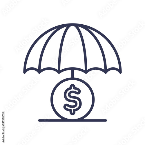 An umbrella protecting a dollar sign, symbolizing financial safety and security.