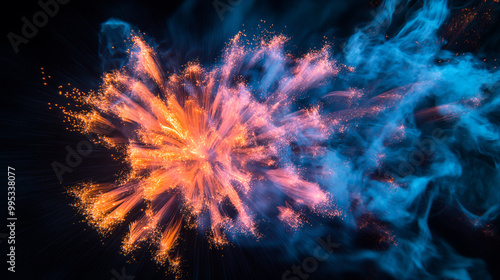 Colorful explosion of light and smoke creates a stunning visual effect against a dark background