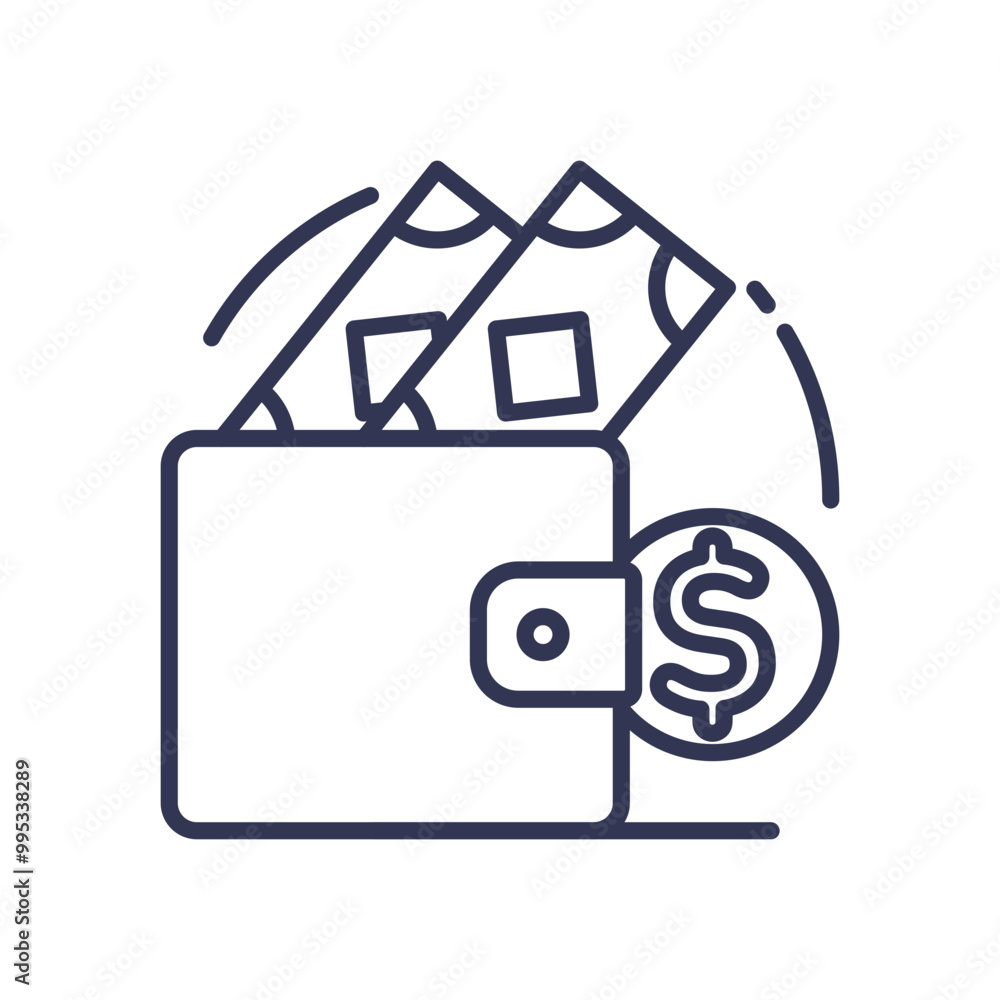 Illustration of a wallet with cash and a dollar sign, symbolizing personal finance and money management. Illustration of a wallet with cash and a dollar sign, symbolizing personal finance and money management.