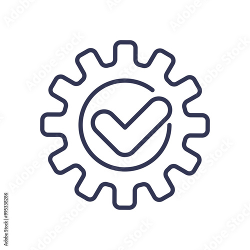 Gear with check mark symbolizing permissions, approval, and settings.
