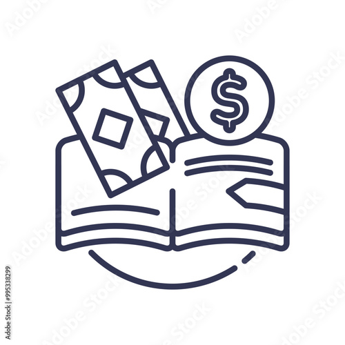 Illustration of a book with money and a dollar sign, symbolizing personal spending and financial management.