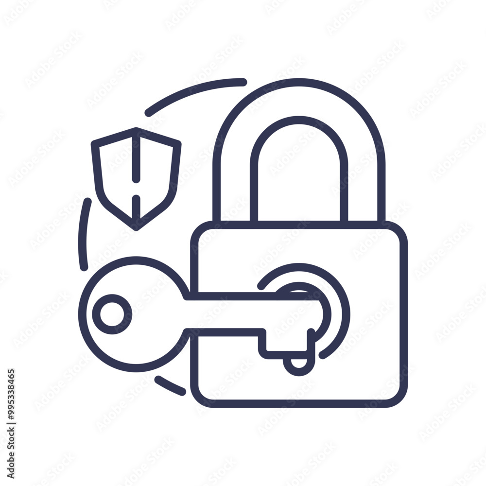 Illustration of a padlock, key, and shield symbolizing security and access control. Illustration of a padlock, key, and shield symbolizing security and access control.