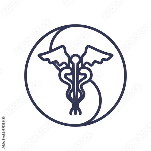 A caduceus symbol within a yin-yang circle, representing balance and harmony in health and wellness.