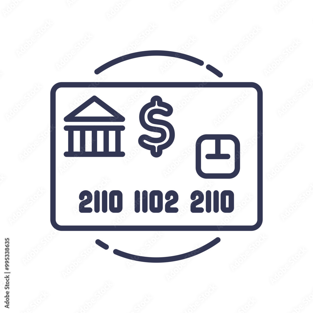 Illustration of a digital payment card with symbols of a bank, dollar sign, and a payment button, representing online transactions. Illustration of a digital payment card with symbols of a bank, dollar sign, and a payment button, representing online transactions.