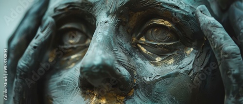 Close-Up of Expressive Bronze Sculpture Face