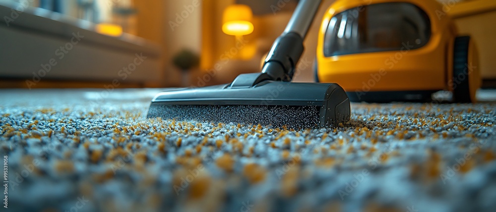 Close-up of a vacuum cleaner head cleaning a carpet. Close-up of a vacuum cleaner head cleaning a carpet.