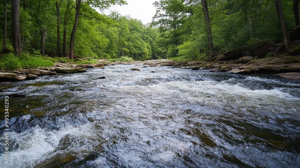 A river with a lot of water flowing through it