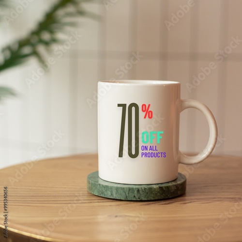 mug, coffee, discount label, discount price, 20%, isolated, empty, cafe, breakfast, cappuccino, nobody, blank, brown photo