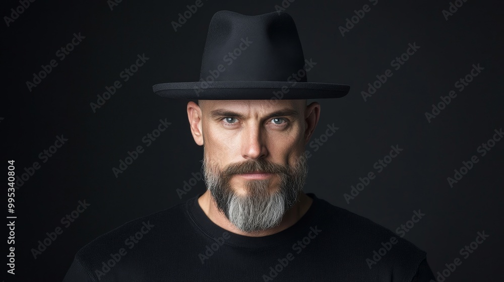 Stylish Man with Hat and Beard Portrait in Studio Setting Stylish Man with Hat and Beard Portrait in Studio Setting