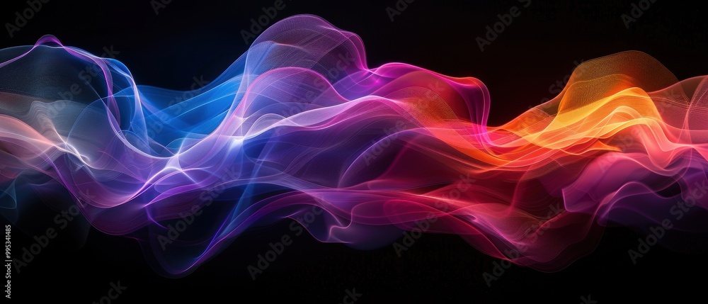 Colorful Abstract Wave of Light on Black Background Colorful Abstract Wave of Light on Black Background