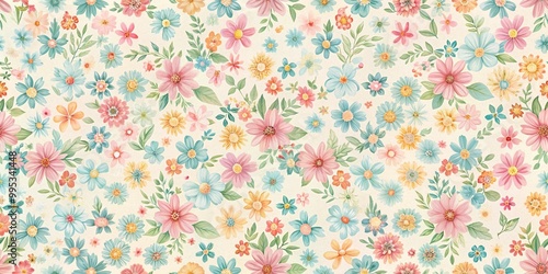 Cute small pastel color flowers on white background seamless pattern