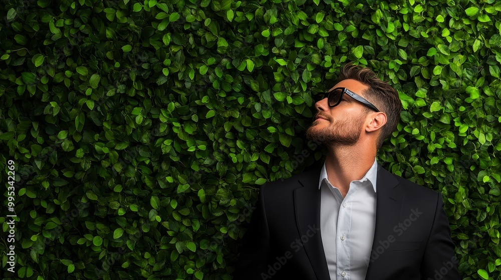 Stylish Man in Sunglasses Against Green Background Stylish Man in Sunglasses Against Green Background