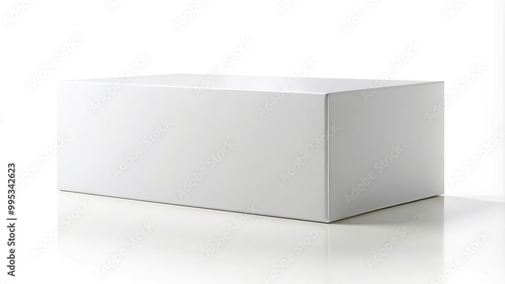 Naklejka premium 3D rendering of white asymmetrical horizontal rectangle box from front far side angle