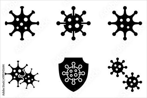 Virus icons set. Linear, silhouette and flat style on white background